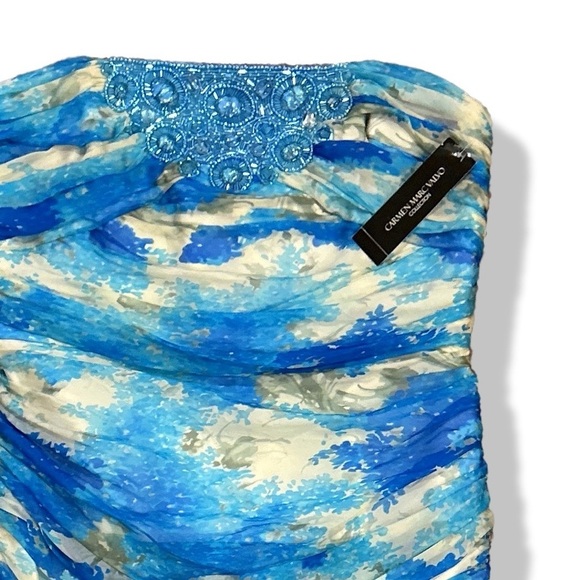 NWT Carmen Marc Valvo Silk Formal Mini Dress Sleeveless Beaded Applique Size 12 - Picture 11 of 12